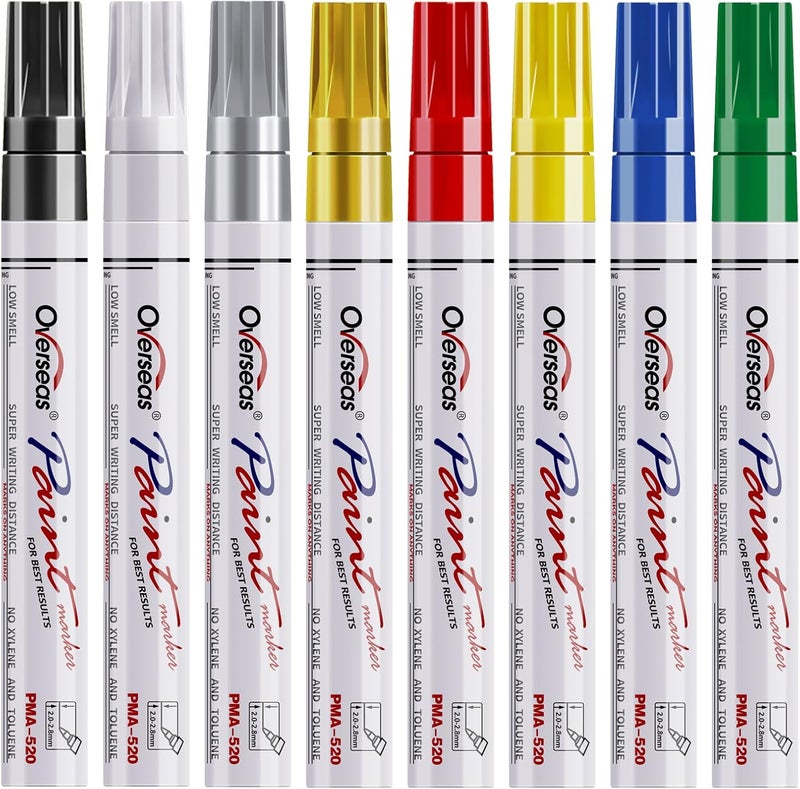 Overseas Paint Marker Pens - 8 Colors Oil Based Permanent Markers, Waterproof, Quick Dry, Medium Tip, Assorted Color Paint Pen for Metal, Wood, Fabric, Plastic, Rock Painting, Canvas, Glass, Art Craft - Image 1